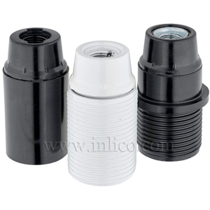 E12 BLACK BAKELITE LAMPHOLDER THREE PART WITH E12 INSERT FULLY THREADED SKIRT AND PLASTIC THREADED ENTRY DOME  UL APPROVED FILE NUMBER E304097 